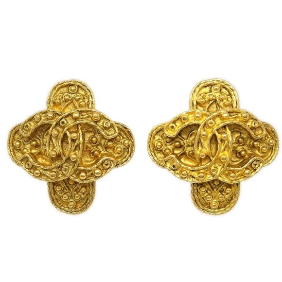 Chanel Clover CC Earrings Clip-On Gold 94A 185008 - Picture 1 of 4